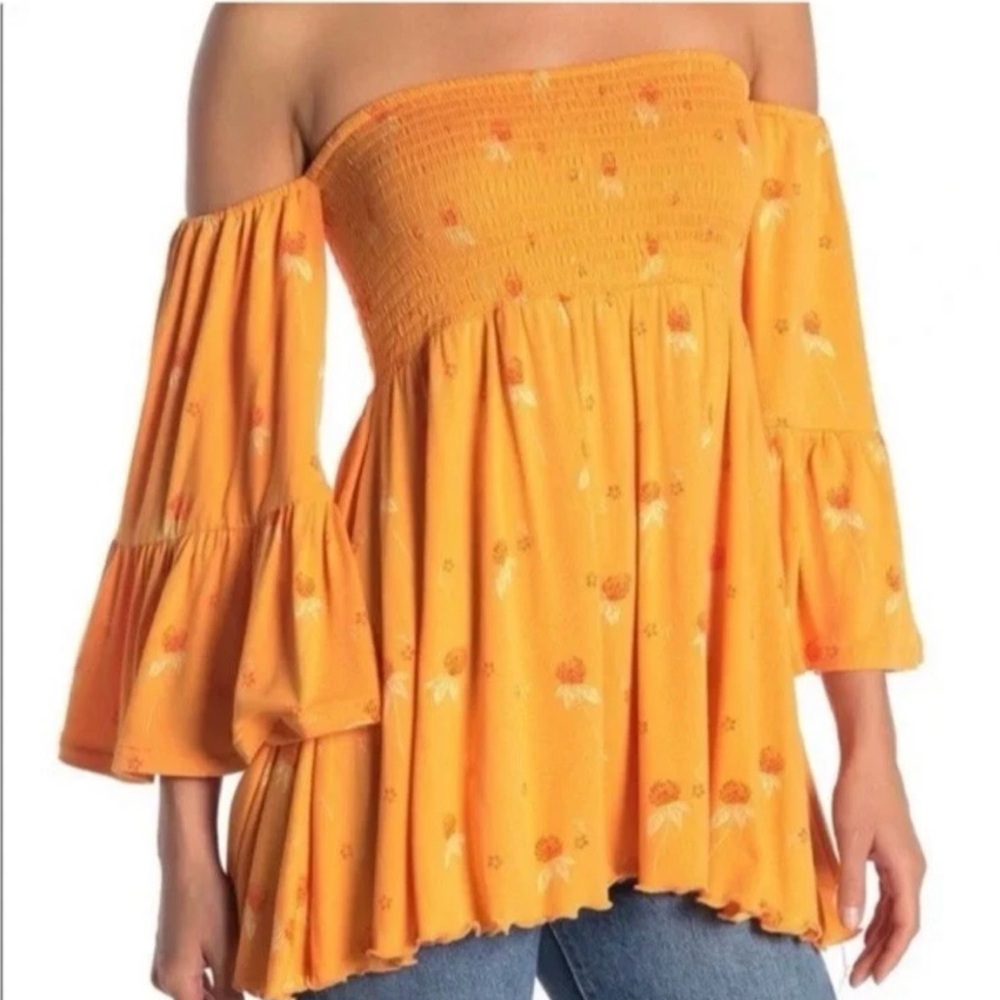 Free People Tunic Top Womens M Lana Floral Smocked Off-Shoulder Boho Summer